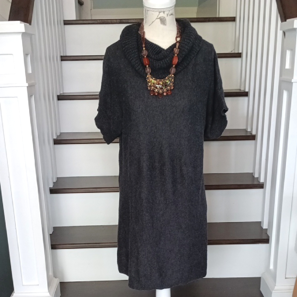 & Reitmans Dark Gray Knit Sweater Tunic Cowl Neck